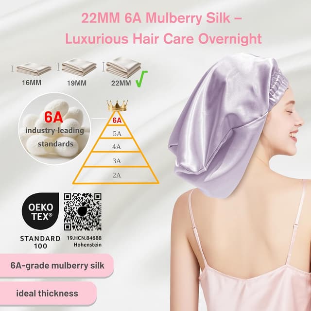 Detalle de Cuffia in seta per dormire 22 momme