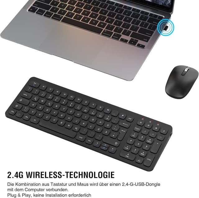 Detalle 2 de cimetech Tastatur-Maus-Set Kabellos (2,4G) mit QWERTZ für Windows – ultraflaches Design