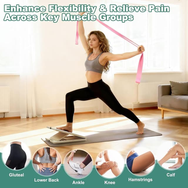 Detalle de Slant Board for Calf Stretching with 2 Resistance Bands and Training Poster (11-Layer Hardwood Stretch Board)