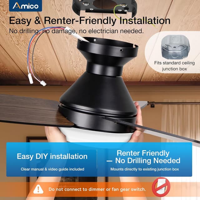 Thumbnail 6 de Amico 42-inch Low Profile Ceiling Fan with Light 💡🪟