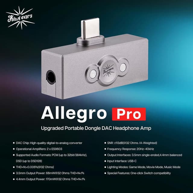 Detalle 2 de Linsoul Kiwi Ears Allegro Pro DAC/AMP 32bit/384kHz