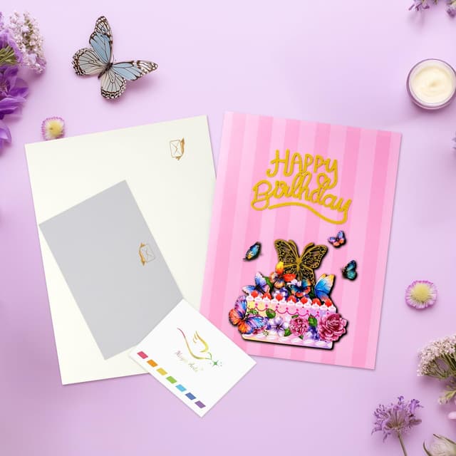 Detalle 2 de Magic Arts 3D Pop Up Birthday Card for Women – Multi-tier cake with butterflies & flowers