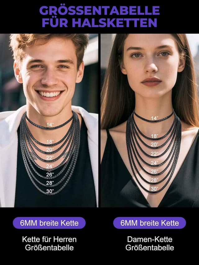 Detalle de Richsteel Edelstahl-Kette Herren & Damen Venezianisch 2/4/6 mm Silber/Schwarz/Vergoldet – Längen von 35 bis 76 cm