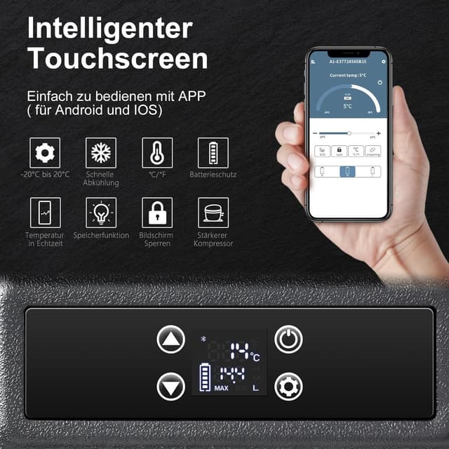 Detalle de AAOBOSI 74L Kompressor-Kühlbox mit APP und LED – bis -20 °C bis 20 °C, 12/24V und 100–240V