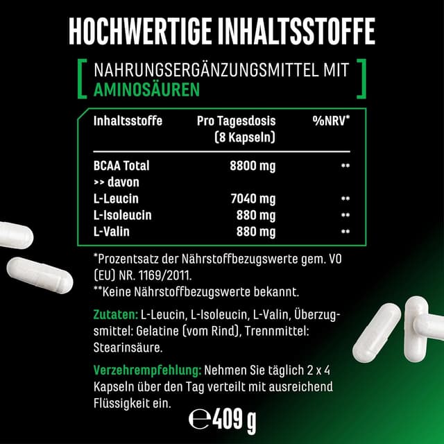 Detalle 2 de BCAA Ultra Caps 1100 mg pro Kapsel