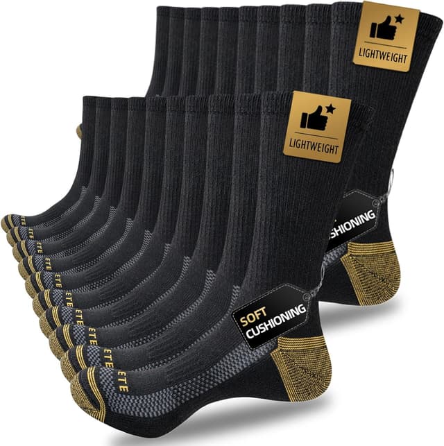 Detalle de JOYNÉE Mens Athletic Crew Socks (5/10 Pairs) Lightweight Cushioned Breathable Work & Running Socks