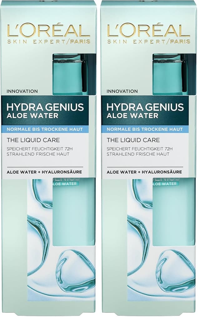 Detalle 2 de L'Oréal Paris Hydra Genius Aloe Water Feuchtigkeitsfluid (Aloe Water & Hyaluronsäure), 70 ml – Packung mit 2