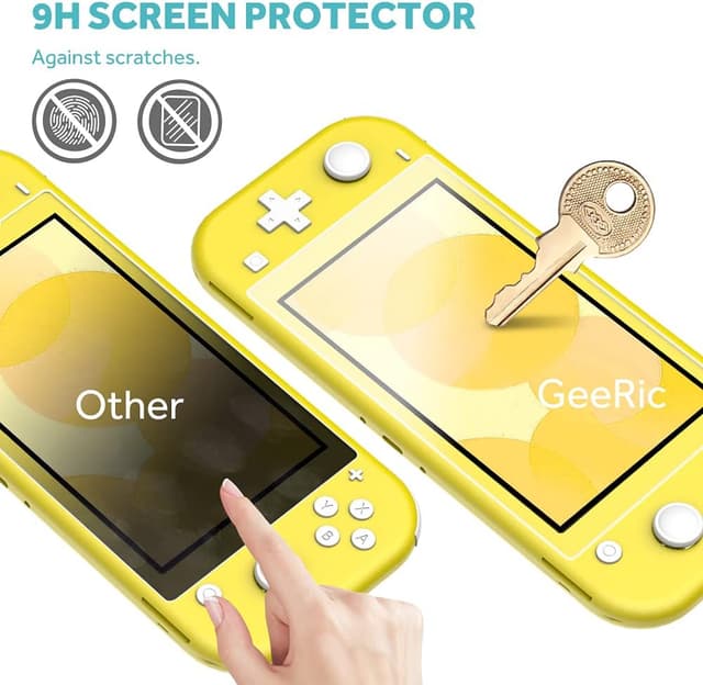 Detalle de GeeRic Étui pour Switch Lite (2019) jaune : housse, coque transparente, protection d’écran et 4 grips