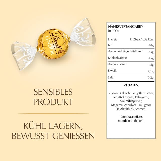 Detalle 2 de Lindt LINDOR weiße Schokoladenkugeln 1 kg 🍫