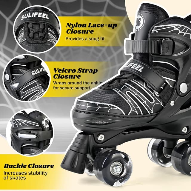 Detalle de SULIFEEL Adjustable Kids Roller Skates (Light-Up Wheels) for Boys — 4-Size Growth Fit