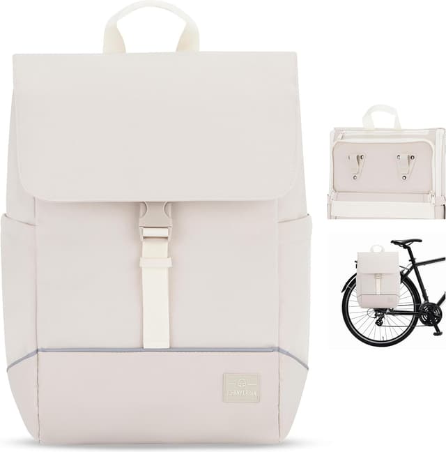 Detalle de Johnny Urban Mika Bike : sacoche arrière vélo 2 en 1 beige avec sac à dos et compartiment PC 16 pouces