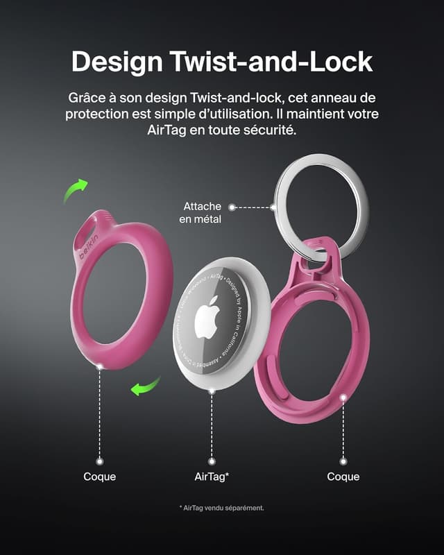 Thumbnail 3 de Belkin Étui AirTag Rose Attache Métal
