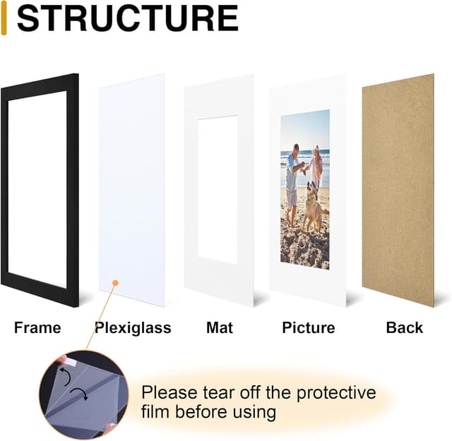 Detalle de decorUhome 11x14 Picture Frame (Black) for 8x10 Photos with Mat or 11x14 Without Mat, Wall-Mount, 1 Pack