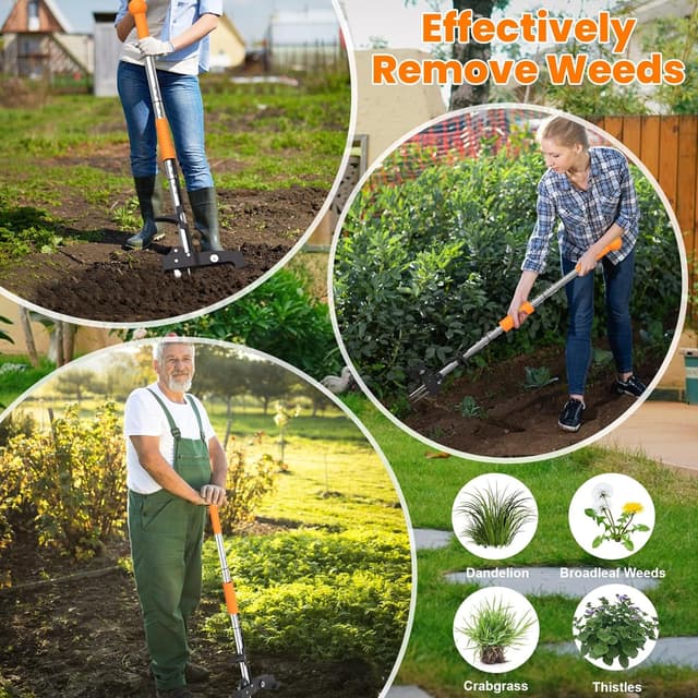 Detalle de Digtokore Weed Remover Tool with 99cm stand-up handle and 4-claw root puller