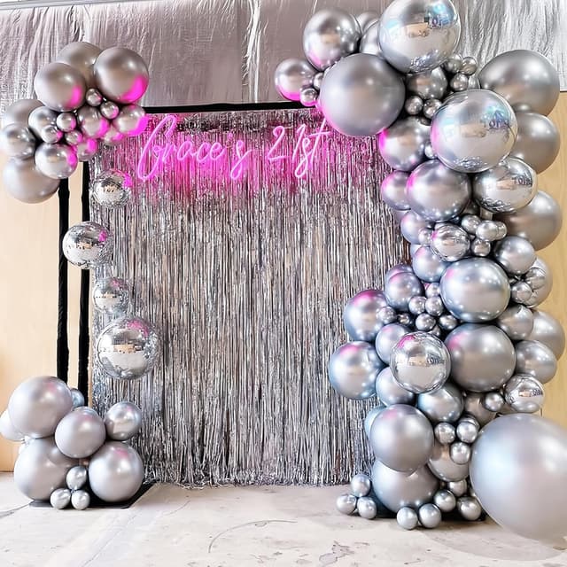 Detalle de Voircoloria 130pcs Metallic Silver Balloons Garland Arch Kit (18", 12", 10", 5")
