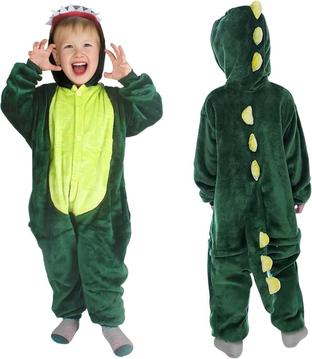 Detalle de Costume da dinosauro AYBUY per bambino con cappuccio e tuta (verde, unisex)