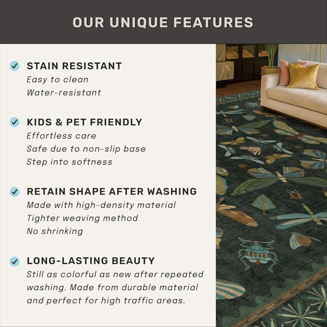 Thumbnail 6 de Hazo Haus 2x3 Entry Rug Dark Green for Indoor Use