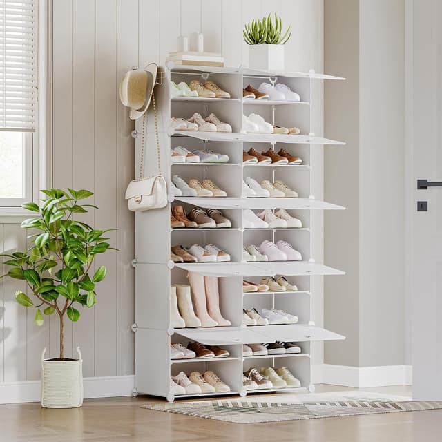 Detalle 2 de HOOBRO EWT210SC01 scarpiera componibile bianca a 10 scomparti con sportello