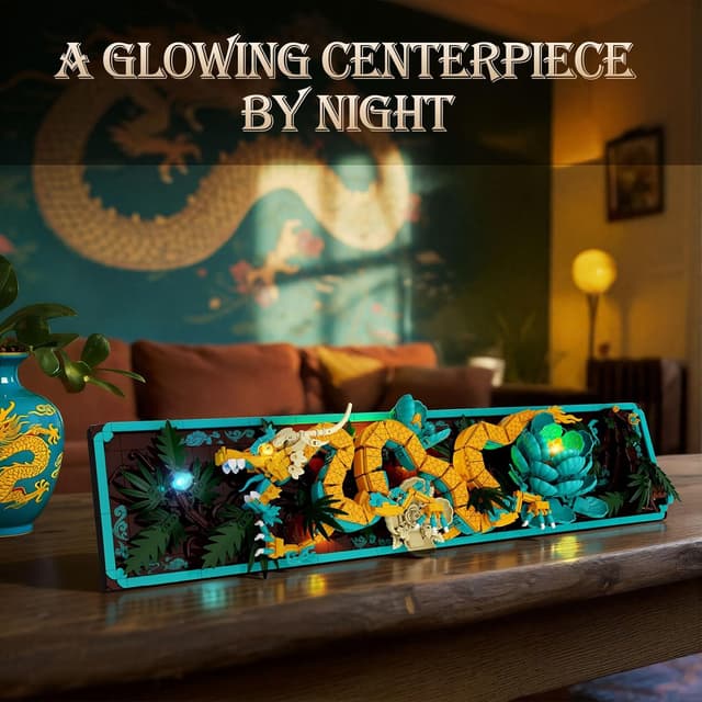 Detalle 2 de JMBricklayer Mythic Dragon Tiles 70020 : kit de construction de carreaux à assembler pour mur décoratif