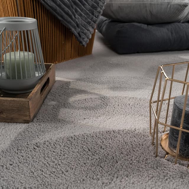 Detalle de Paco Home moderner Wohnzimmer-Teppich mit Kurzflor, 200 x 280 cm, grau – waschbar & rutschfest
