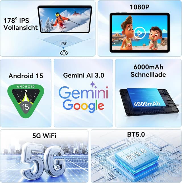 Thumbnail 6 de TABWEE T80 Android Tablet (10 Zoll) mit 12GB RAM, 128GB Speicher, 5G WLAN und Widevine L1 – Android 15