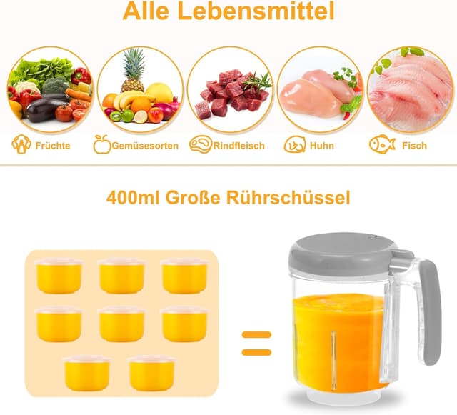 Thumbnail 5 de Bear Babynahrungszubereiter,Eine Stufe Baby Food Maker Dampfgarer Mixen,Automatisches Kochen & Zerkleinern,Babybrei Zubereiter mit Selbstreinigungsfunktion,Weiß