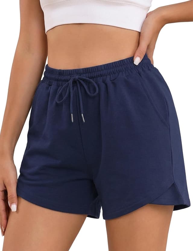 Detalle de Litherday Short Sport Femme été en coton élasthanne, taille haute à cordon et poches latérales