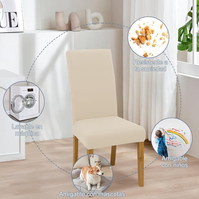 Thumbnail 4 de SUKAIKEQA fundas elásticas para sillas 4 pzas Beige
