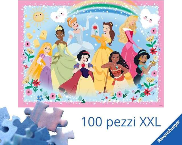 Detalle 2 de Ravensburger Puzzles XXL Disney Princess Glitter da 100 pezzi (XXL 36×49 cm) per bambini dai 6 anni