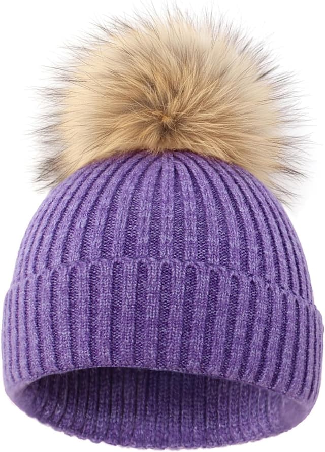 Detalle de DRESHOW Baby- und Kinder-Beanie Wintermütze mit Bommel – weich gestrickt für Jungen & Mädchen