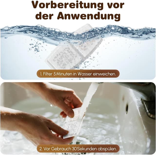 Detalle 2 de Katzenbrunnen Kabellos 8 Filter – Filterset mit 6 Aktivkohlefiltern & 2 Schwammfiltern für Katzenbrunnen