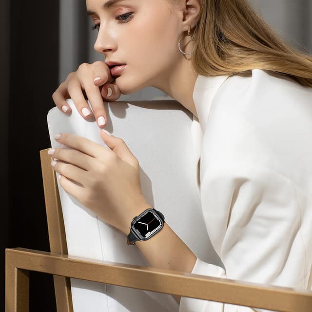 Detalle de Tuocal Genuine Leather Strap for Apple Watch 38/40/41/42mm (Series 10 to SE) – soft, elegant replacement band