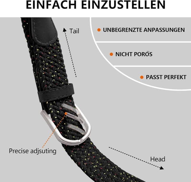 Detalle de TANGCHAO Stretch-Stoffgürtel mit Flechtstruktur (3,3 cm breit), elastisch für Damen & Herren