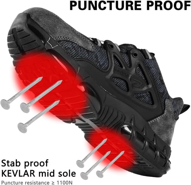 Detalle de OFFCUP Chaussures de sécurité homme embout acier – basket de chantier légère antidérapante et respirante