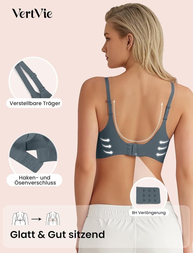 Detalle de Vertvie Nahtloser Damen-BH ohne Bügel mit Soft-Polstern und V-Ausschnitt (seamless)