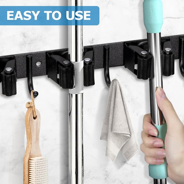 Thumbnail 2 de Carehabi 5 soportes para escobas con 4 ganchos