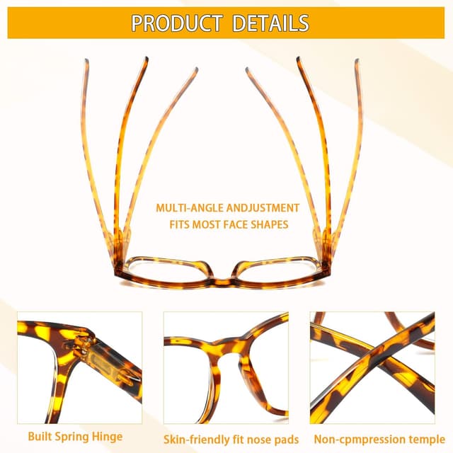 Detalle 2 de Kerecsen 3 Pack Reading Glasses with Blue Light Blocking & UV400 Lenses – Lightweight square frames