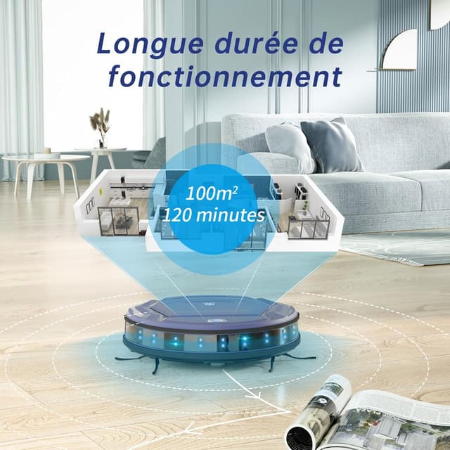 Detalle de OKP Robot aspirateur K2 – 2100 Pa, autonomie 120 minutes, design ultra-fin, WiFi/App/Alexa