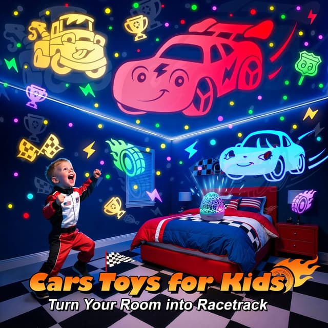 Detalle de Toy Cars Projector Egg Shaped Night Light with 6HD Films, Sounds, 31 Colors, Remote, and 360° Rotation