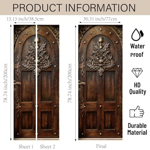 Detalle 2 de PRESSINART juego de 3 pegatinas autoadhesivas para puerta de madera vintage (mural retro)