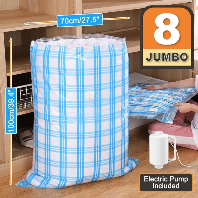 Detalle 1 de Storage Master vacuum bags, 8 jumbo with pump