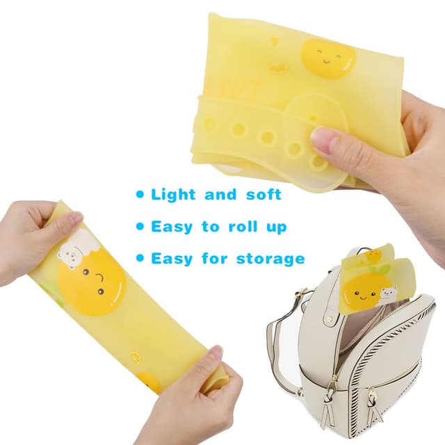 Detalle 2 de Vicloon Silikon Baby Lätzchen (2er-Set) mit Auffangschale, 6 verstellbaren Druckknöpfen, BPA-frei – Bär & Kaninchen