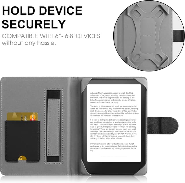 Detalle de HoYiXi Universal-Hülle für 6–6,8'' E-Book-Reader (z. B. Kindle Paperwhite, Kobo Clara, Tolino, PocketBook) – Schwarz