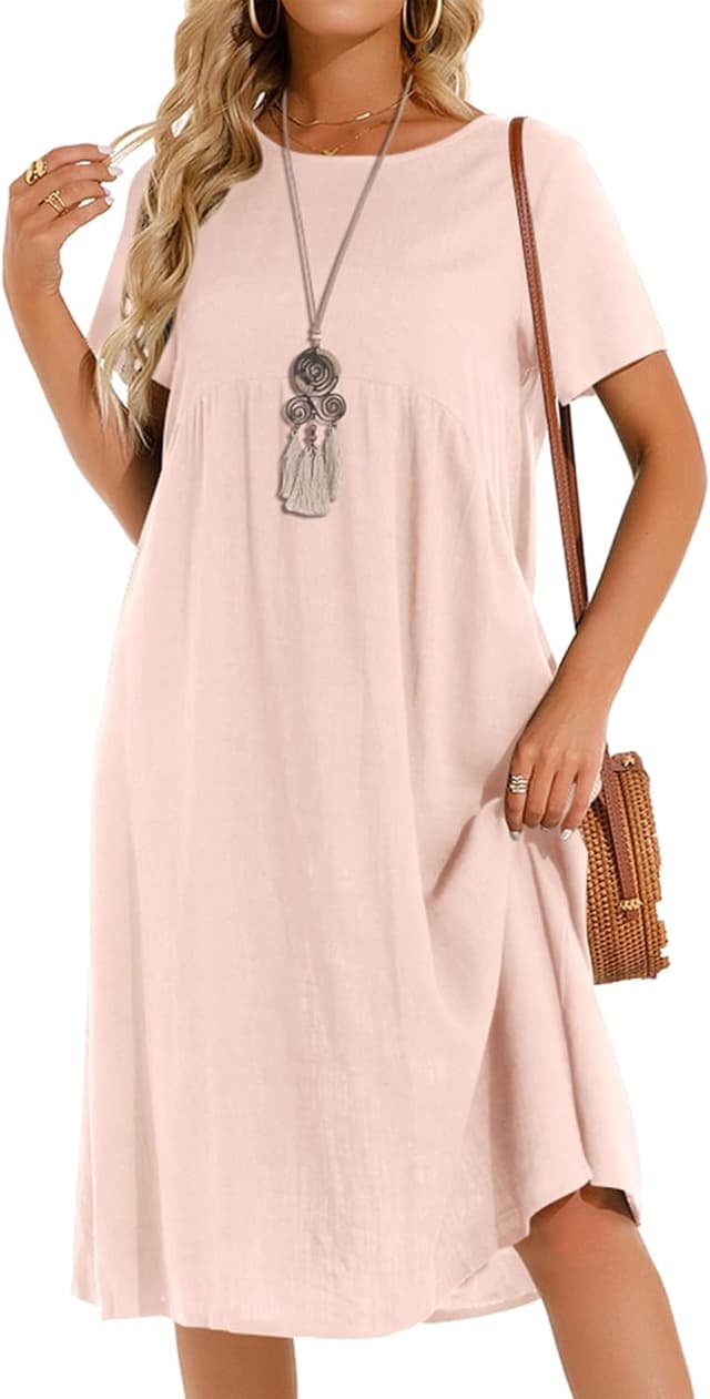 Detalle 2 de Tincini Sommerkleid Damen aus Leinen & Baumwolle – V-Ausschnitt Midikleid mit A-Linie