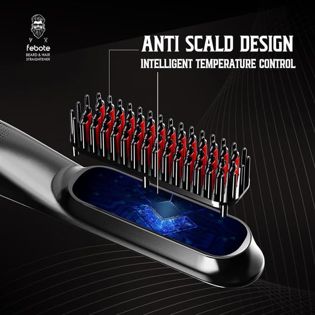 Detalle 2 de FEBOTE Heated Ionic Hair Straightening Brush for Men with 5 Heat Settings and Travel Bag