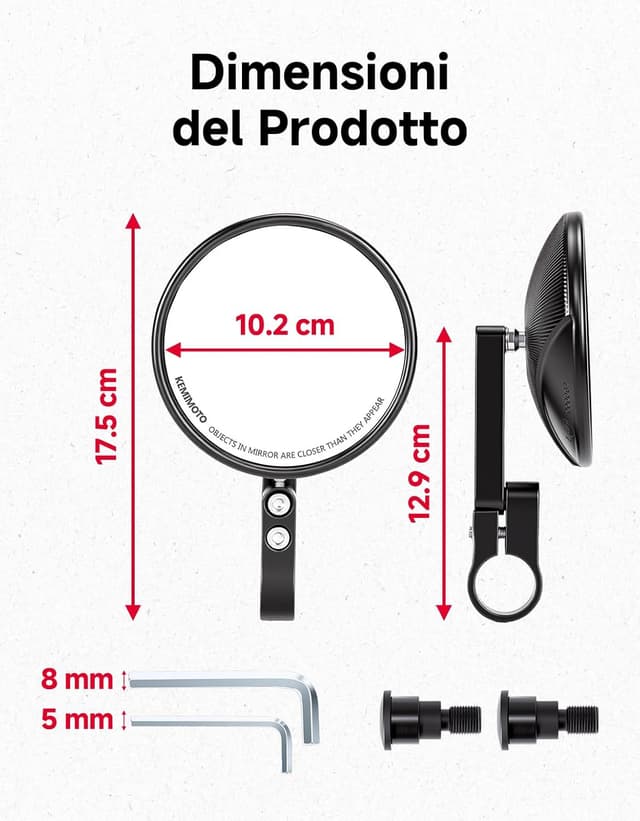 Detalle de KEMIMOTO Specchietti Moto omologati E24 E24: 2 pezzi retrovisori retro manubrio con attacco MR16