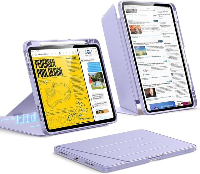 Detalle de ESR Coque iPad Air 11" (M4/M3/M2) & 10,9" (5e/4e) avec support vertical et porte-stylet – Série Flip, violette