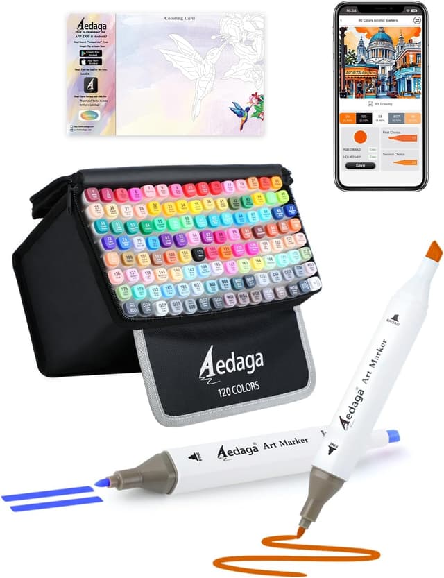 Detalle de AEDAGA 120 Colours Alcohol Markers with Free App, Chisel & Fine Tips