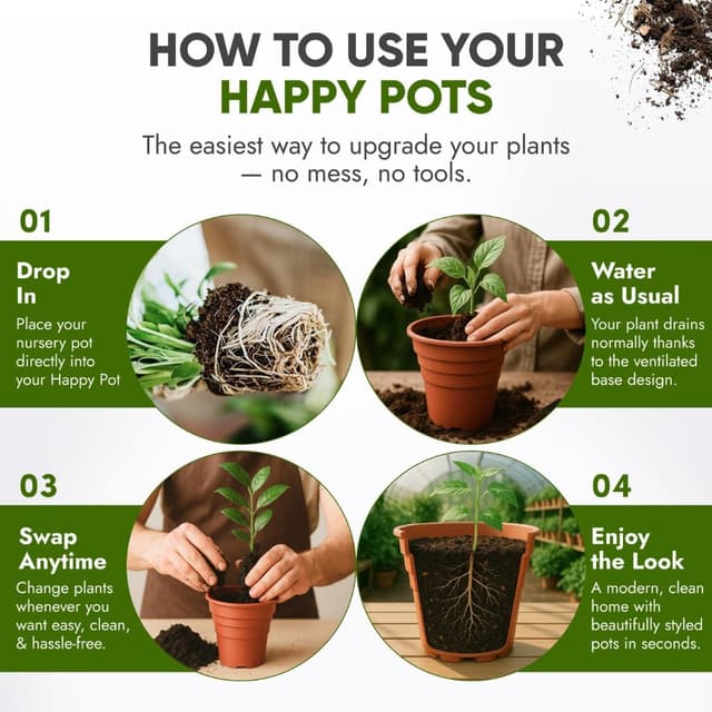 Detalle de Happy Pots 20 Pack Plastic Plant Pots (Mixed Sizes) – Made in UK, Terracotta, Drainage Holes