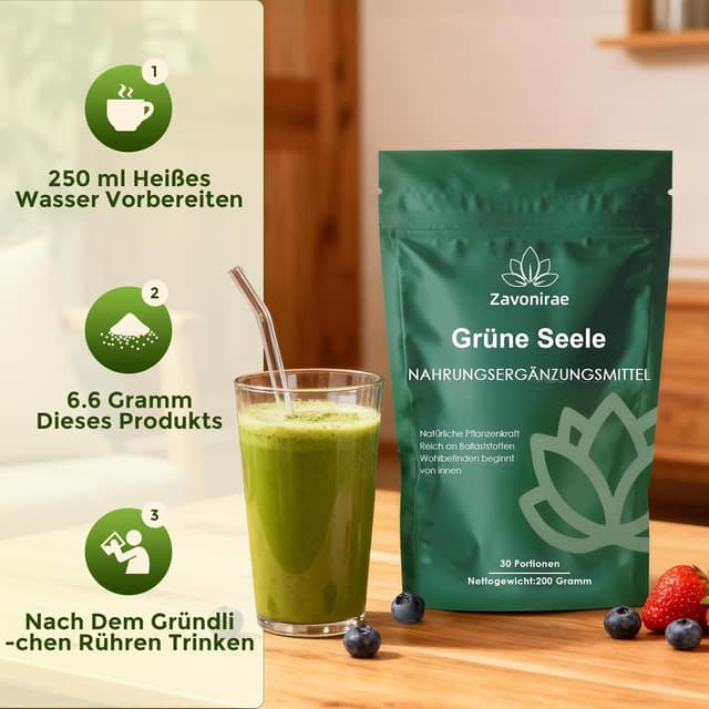 Detalle 2 de Grüne Entgiftungspulver Greens Pulver mit Matcha, Gerstengras & Heidelbeeren (200 g)